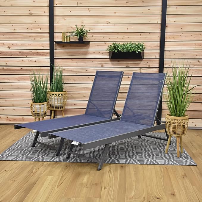 Vivere Set of 2 Aluminum Outdoor Chaise Lounge Chairs, Urban Sun Adjustable Reclining Patio Loungers - Photo 3