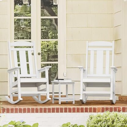 LUE BONA Outdoor Rocking Chairs Set of 4, Weather Resistant HDPS Poly Rocker Chairs, 350lb Heavy Duty, Oversized Porch Rocker for Adult, High Back Smooth Rocking Chairs for Outdoor & Indoor, White