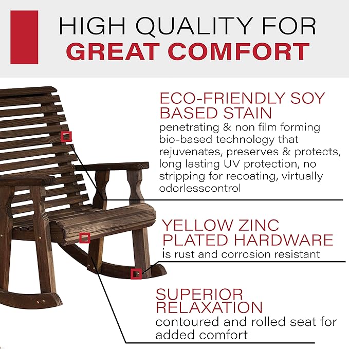 Amish Heavy Duty 600 Lb Roll Back Pressure Treated Rocking Chair (Dark Walnut Stain)
