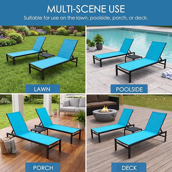 Kozyard Outdoor Chaise Lounge, Aluminum Frame and Textilene Fabric, Adjustable Reclining Patio Lounger for Poolside, Sunbathing & Backyard (Blue)