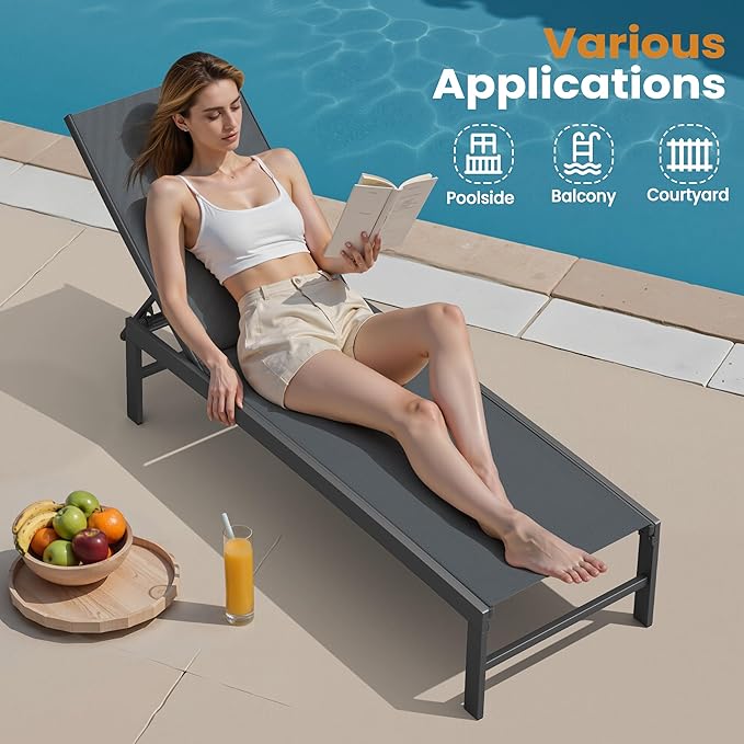 Crestlive Products Chaise Lounge Chair Outdoor Set of 2, Adjustable 5 Positions Pool Lounge Chairs - Photo 3