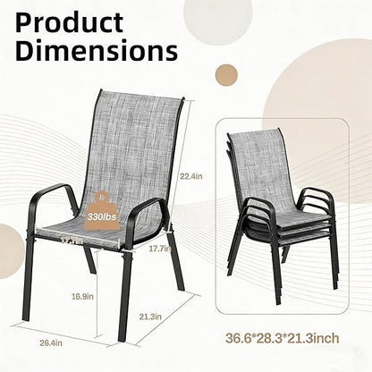 MAMIZO Patio Dining Chairs, Stackable All Weather Teslin Chair, Heavy Duty Outdoor Breathable Chairs Set, w/Armrests, Upgraded Chair FeetW/Strenthened Iron Spacers, 330 LBS (8, Grey)