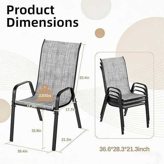 MAMIZO Patio Dining Chairs, Stackable All Weather Teslin Chair, Heavy Duty Outdoor Breathable Chairs Set, w/Armrests, Upgraded Chair FeetW/Strenthened Iron Spacers, 330 LBS (6, Grey)