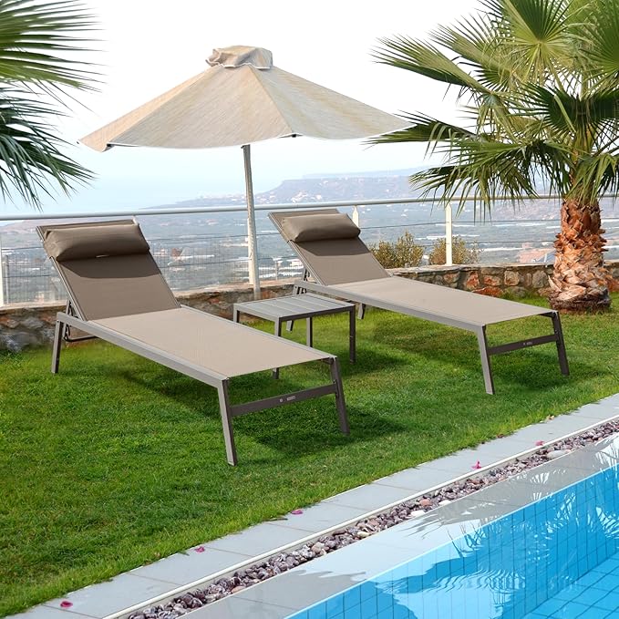 Domi Outdoor Lounge Chairs Set of 3, Upgraded Aluminum Chaise Lounge Chair with 5 Adjustable Positions - Photo 1