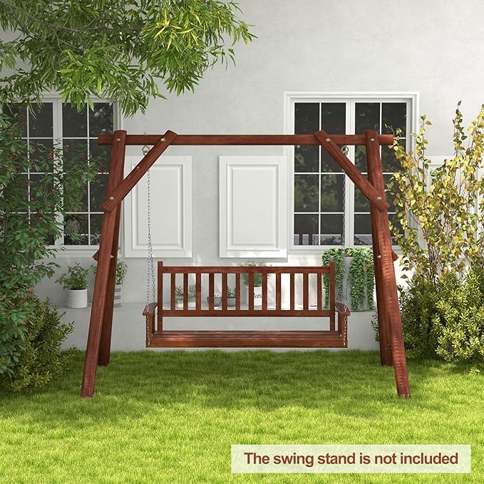 Tangkula 3 Person Wooden Porch Swing, Hanging Patio Swing with 2 Adjustable Galvanized Metal Chains, Slatted Back & Seat - Photo 6