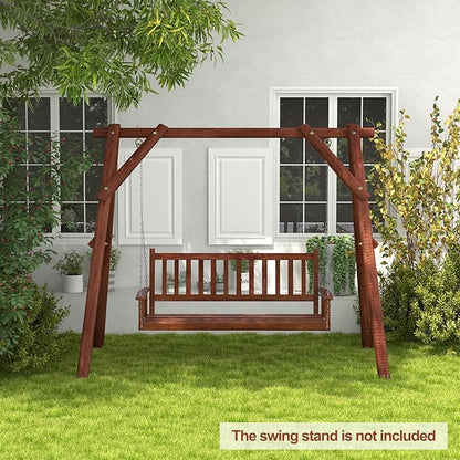 Tangkula 3 Person Wooden Porch Swing, Hanging Patio Swing with 2 Adjustable Galvanized Metal Chains, Slatted Back & Seat, Outdoor Swing Bench for Backyard Deck Garden, 5FT