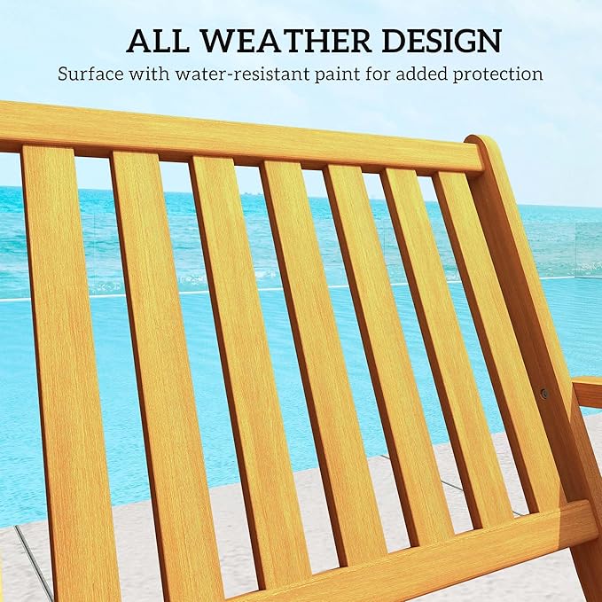 Outsunny Wood Outdoor Bench, 2-Person Foldable Patio Acacia Wood Garden Bench with Backrest and Armrests for Garden, Porch, Park, Balcony, Teak