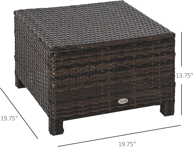Outsunny 20" Patio Wicker Ottoman, Multipurpose Outdoor PE Rattan Footrest, Additional Seating, Side Table with Soft Cushion, Brown, White