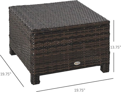 Outsunny 20" Patio Wicker Ottoman, Multipurpose Outdoor PE Rattan Footrest, Additional Seating, Side Table with Soft Cushion, Brown, White