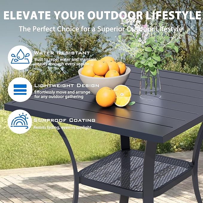 27.5'' Outdoor Patio Table with Storage Shelf, Heavy Duty 400lbs Capacity Square Metal Garden Table - Photo 4