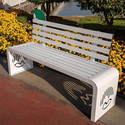 Outdoor Metal Garden Bench Galvanized Steel,Heavy-Duty Patio Benches Weatherproof with Backrest,Slatted Chair Laser engraving,1100lbs Load-Bearing,for Park Yard Deck(I,150*40*80cm/59*15.7*31.5in)
