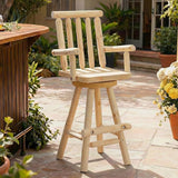 HOMEDIARY Outdoor Solid Wood Swivel Bar Stool, Oversized Patio Log Bar Height Chair with High Back - Photo 1