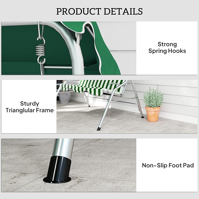 Outsunny 3-Person Porch Swing with Canopy, Patio Swing Chair, Outdoor Canopy Swing Bench with Adjustable Shade - Photo 6