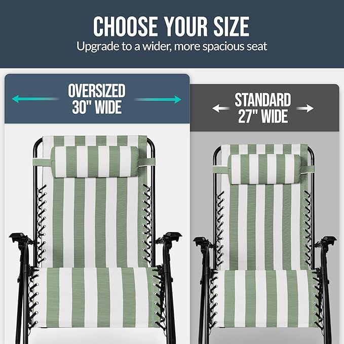 Best Choice Products Set of 2 Extra Wide Adjustable Steel Mesh Zero Gravity Lounge Chair Recliners w/Pillows and Cup - Photo 4