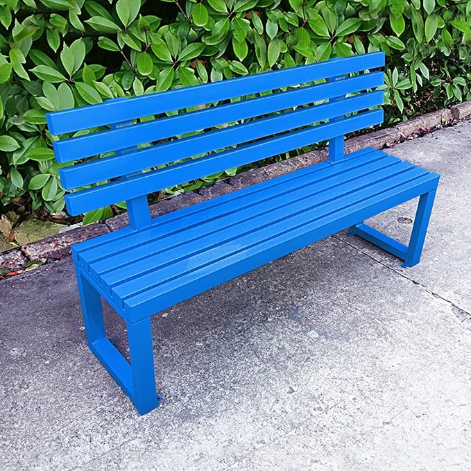 Outdoor Patio Benches, Garden Metal Bench with Backrest, for Front Porch, Yard, Patio, Entryway, Park, 500kg/1100lbs Load Bearing(Blue,180cm/71in)