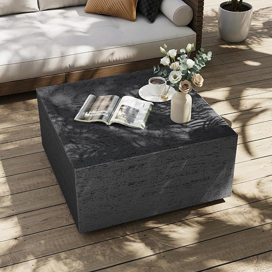 UPHA 28" Square Outdoor Coffee Table, Modern Hollow Concrete Patio Table, Small Minimalist Low Accent Table for Living Room, Balcony, Deck, Backyard, Dark Gray