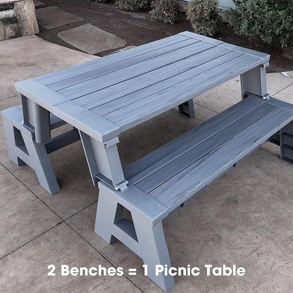Convert-a-Bench Gen 1 2-in-1 Outdoor Convertible Bench to Picnic Table | Space-Saving, Weather-Resistant Patio Furniture for Yard, Deck, Garden | Easy Assembly & Durable - 1 Bench/Order Platinum Gray