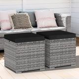 Tangkula 2 Pieces Patio Ottomans, Patiojoy Hand-Woven PE Rattan Side Table with Removable Cushion & Hidden Storage Space - Photo 9