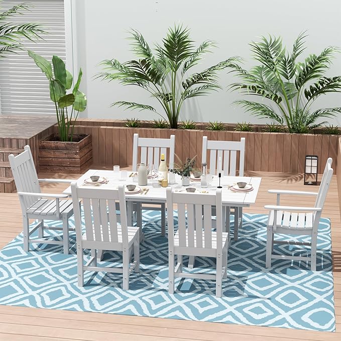 Costaelm Patio Dining Chairs, Plastic Outdoor Adirondack Chair with Arm, HDPE Poly Lumber, Waterproof Restaurant Bistro Dining Chair for Outside Porch Backyard Garden, White