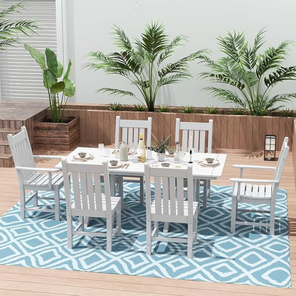 Costaelm Patio Dining Chairs, Plastic Outdoor Adirondack Chair with Arm, HDPE Poly Lumber, Waterproof Restaurant Bistro Dining Chair for Outside Porch Backyard Garden, White