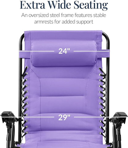 Best Choice Products Oversized Padded Zero Gravity Chair, Folding Outdoor Patio Recliner, XL Anti Gravity Lounger for Backyard w/Headrest, Cup Holder, Side Tray, Polyester Mesh - Violet