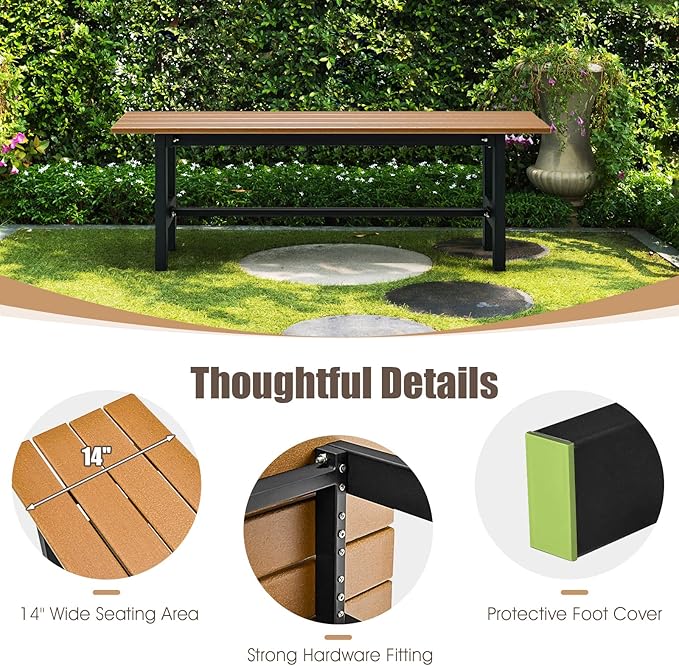 Giantex 2-Pack Outdoor Bench Seat - Backless Patio Garden Bench, 47” Weatherproof Outside Chair with Slatted Seat, Metal Frame, 660 LBS Capacity, Dining Bench Chair for Yard, Park, Balcony, Brown