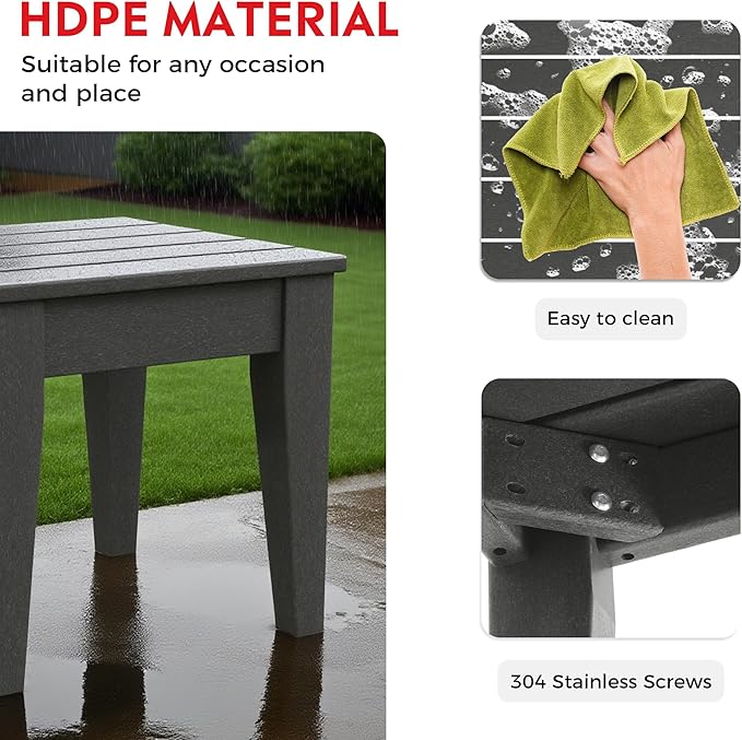 Costaelm Outdoor Patio Table and Chairs Set of 2, 2-Piece HDPE Garden Chair with Square Adirondack Side Table Set - Photo 7