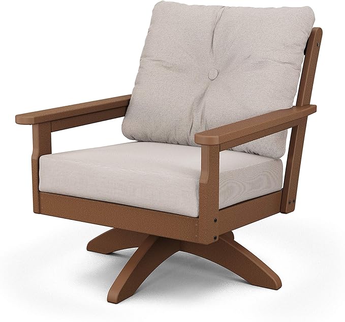 POLYWOOD® Vineyard Deep Seating Swivel Chair in Teak/Dune Burlap - Photo 1