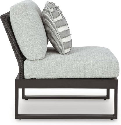 Signature Design by Ashley Beachloft Straight Coastal 2-Piece Outdoor Sectional with Removable Cushion, Light Gray & Black
