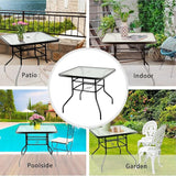 32in Outdoor Table Patio Dining Table Outdoor Dining Table with Umbrella Hole Square Tempered Glass for Yard Bistro - Photo 7