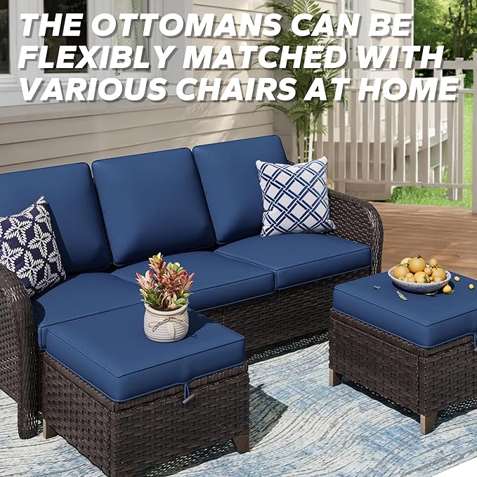 3 Pieces Patio sectional Sofa Set, Outdoor Conversation Furniture Set, 78" 3-Seat Couch with 2 Ottomans - Photo 7