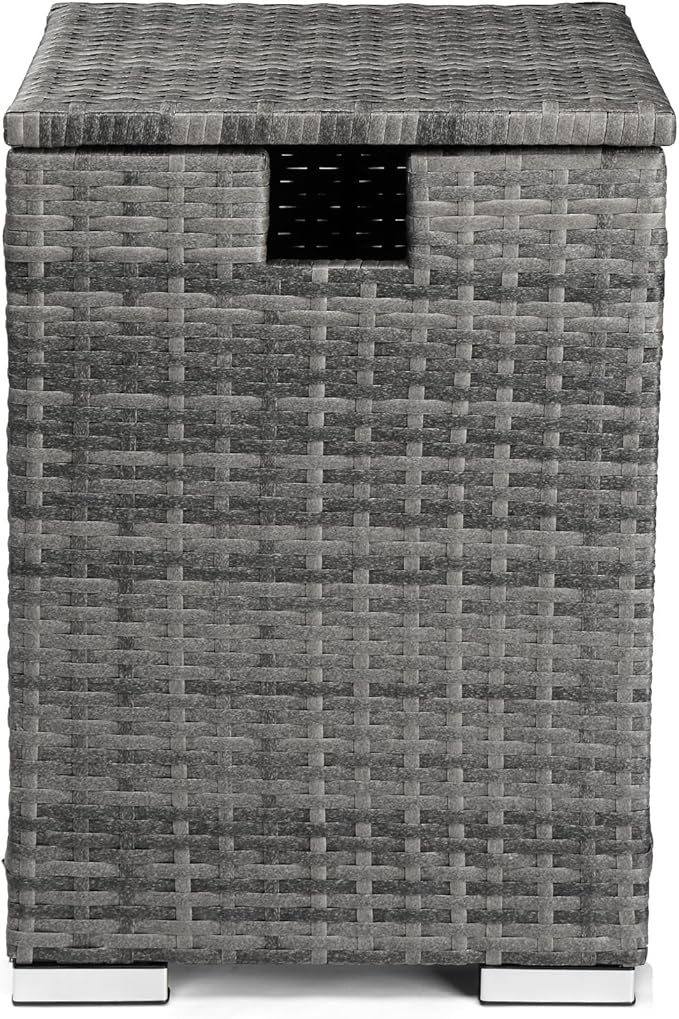 Outdoor Wicker Side Table with Storage Space, Square PE Rattan End Table for Patio Garden Poolside Deck