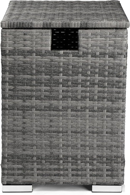 Outdoor Wicker Side Table with Storage Space, Square PE Rattan End Table for Patio Garden Poolside Deck