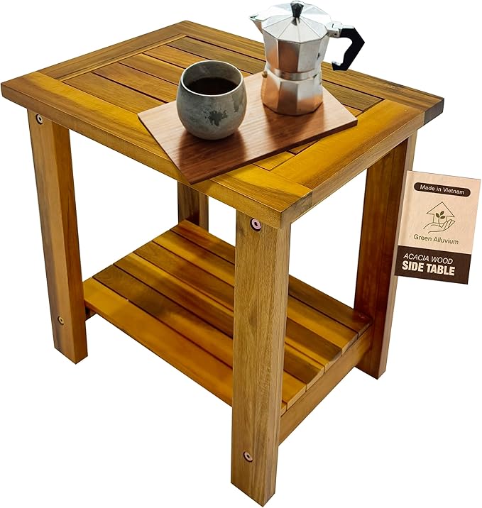 Double Adirondack Table - Weatherproof Outdoor Side Table - Patio End Tables for Outside - Adirondack Side Table - Acacia Wood 2-Tier End Table for Indoor & Outdoor Use