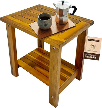 Double Adirondack Table - Weatherproof Outdoor Side Table - Patio End Tables for Outside - Adirondack Side Table - Acacia Wood 2-Tier End Table for Indoor & Outdoor Use