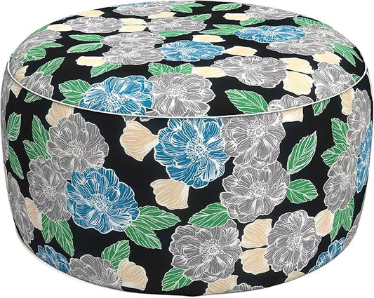 LVTXIII Outdoor Inflatable Ottoman, Fade-Resistant Round Footrest Stool D31”x H14”, Portable Patio Pouf for Garden Camping or Home Use, Peony Garden