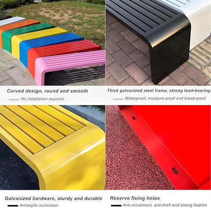 Indoor Outdoor Backless Bench,Stainless Steel Garden Patio Porch Bench, Art Deco Alloy Picnic Bench,Modern Multicolor Park Bench, Waterproof Metal Garden Bench,Steel Frame Outdoor Bench (Red)
