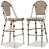 PURPLE LEAF French Bar Stool Set of 2 White Print Finish Patio Bar Stools with Back Rattan Chairs Wicker Bar Height - Photo 1