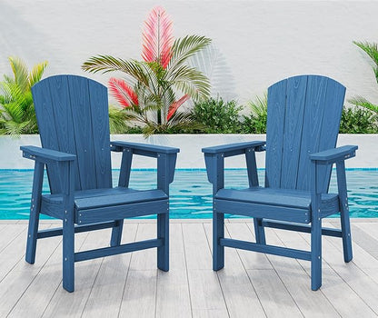 SERWALL Outdoor Adirondack Dining Chair Set of 2, All Weather HDPE Patio Chairs, Navy