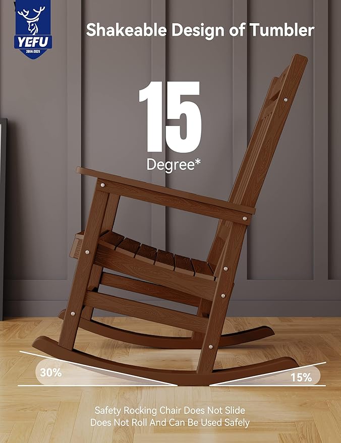 YEFU Outdoor Rocking Chairs Set of 2: Porch Rocking Chairs-Outdoor Patio Rockings Chair-Oversized Rocker Chair-All Weather Poly Rocker Lawn Chair for Adult-Seat Area 22"x21"-Backrest Height 31"-Teak