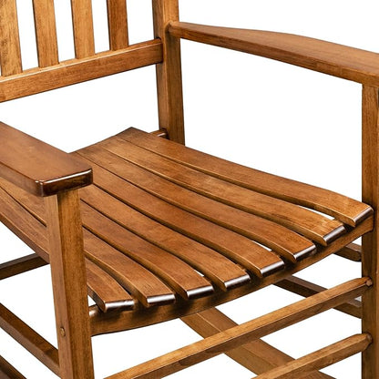 Outdoor Wooden Rocking Chair for Poolside & Porch, Sturdy Construction Patio Chairs with 20.8" Wide Seat & Arm Rest, Perfect for Relaxing Balcony Backyard Easy Assembly, Wood Color