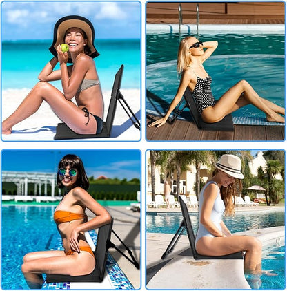 Foldable Seat for Poolside Chairs, Portable Outdoor Poolside Chairs for Edge of Pool, Beach Chair, SwimmingPool Accessories, Pool Seats for Edge,Beach Camping Picnic Lawn Accessories-Black