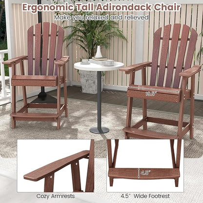 Giantex Tall Adirondack Chair, HDPE Outdoor Bar Stools with Armrests, 4.5” Wide Footrest, Patio Adirondack Barstools, All-Weather Balcony Chairs for Poolside, Garden, Backyard (1, Coffee)