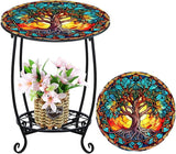 Outdoor Side Table Round Small Mosaic Patio Accent Indoor End Plant Coffee Tea Table for Yard Patio Porch Garden Living - Photo 1
