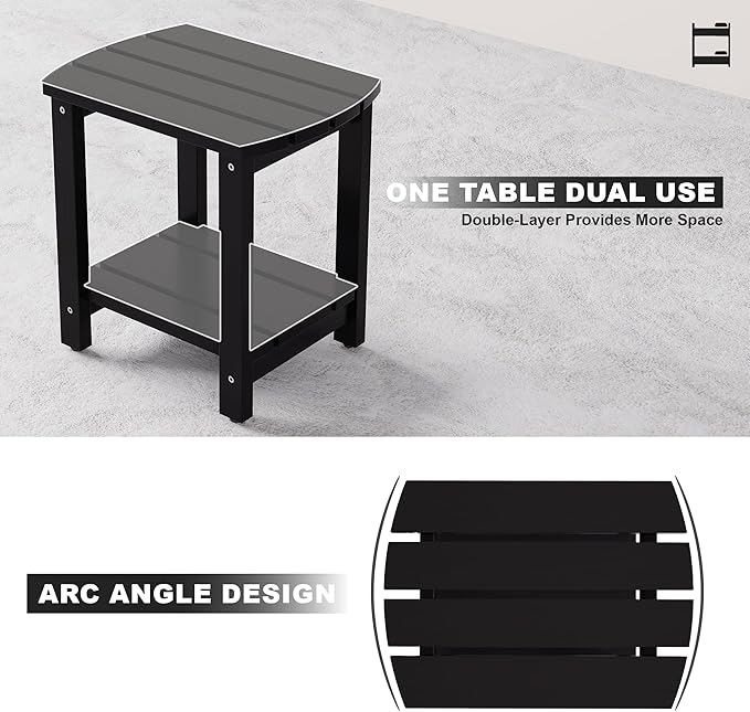 Adirondack Side Table, Double Outdoor Side Tables 18" Solid End Tables, Small Outdoor Coffee Table Pine Wood Weather Resistant for Patio, Backyard,Pool (18-Black, Set of 2)