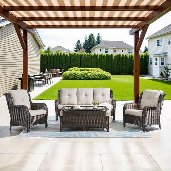 Belord Patio Wicker Sofa Set 6 Pieces Patio Furniture Set Outdoor Couch, 2 Patio Wicker Chairs with 1 Sofa - Photo 1