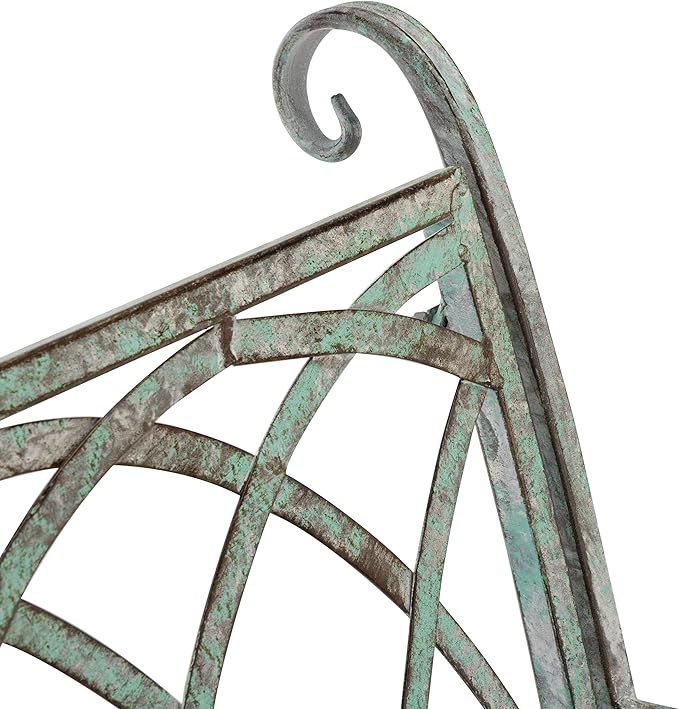 SAFAVIEH Outdoor Collection Ressi Victorian Antique Dark Green Wrought Iron Rock Bench