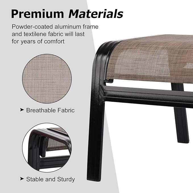Patio Ottoman Outdoor Footstools Assembled Aluminum Footrest Small Seat for Balcony,Backyard 2 Pack Brown - Photo 4