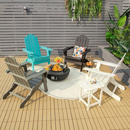 Giantex 2-Pack Adirondack Chair, Outdoor Folding Chairs, Weather Resistant Patio Chair with Cup Holder Lawn Chair for Patio, Garden, Backyard, Balcony, Deck Outside Fire Pit Chair (White)