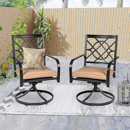 SUNCROWN Outdoor Dining Swivel Chairs Set of 4, Metal Frame Patio Chair Rocker with Brown Cushion for Garden, Bistro, Backyard